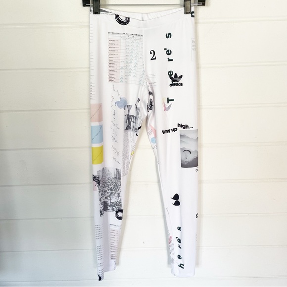 Rare⭐️ Adidas Originals AOP White Info Poster Print Logo Graphic Tight Leggings - Picture 7 of 17